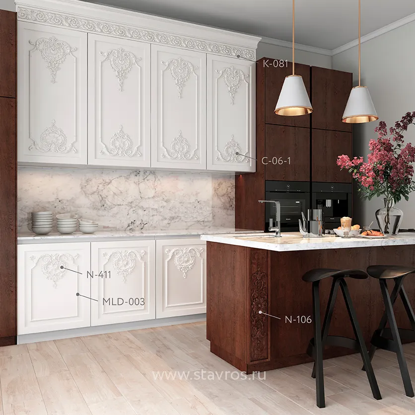 Декоративные накладки и карниз в кухне KUH-010