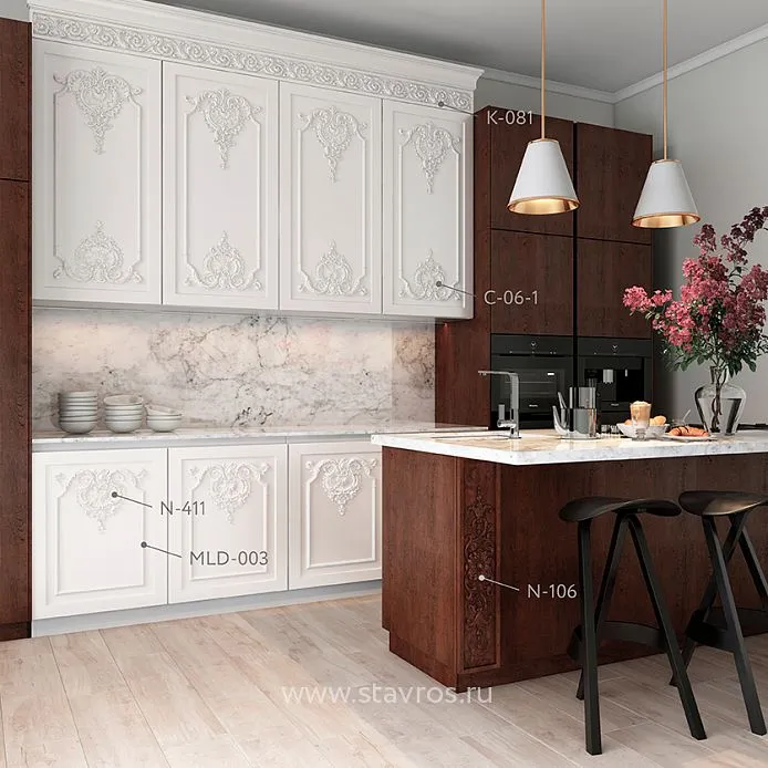 Декоративные накладки и карниз в кухне KUH-010